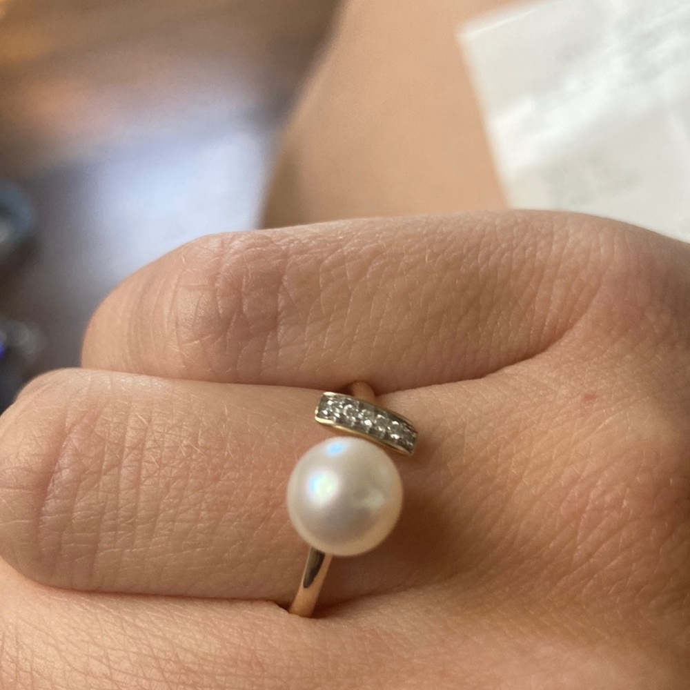 Bloomingdales Freshwater Pearl & Diamond Bypass Ring in 14K Yellow Gold